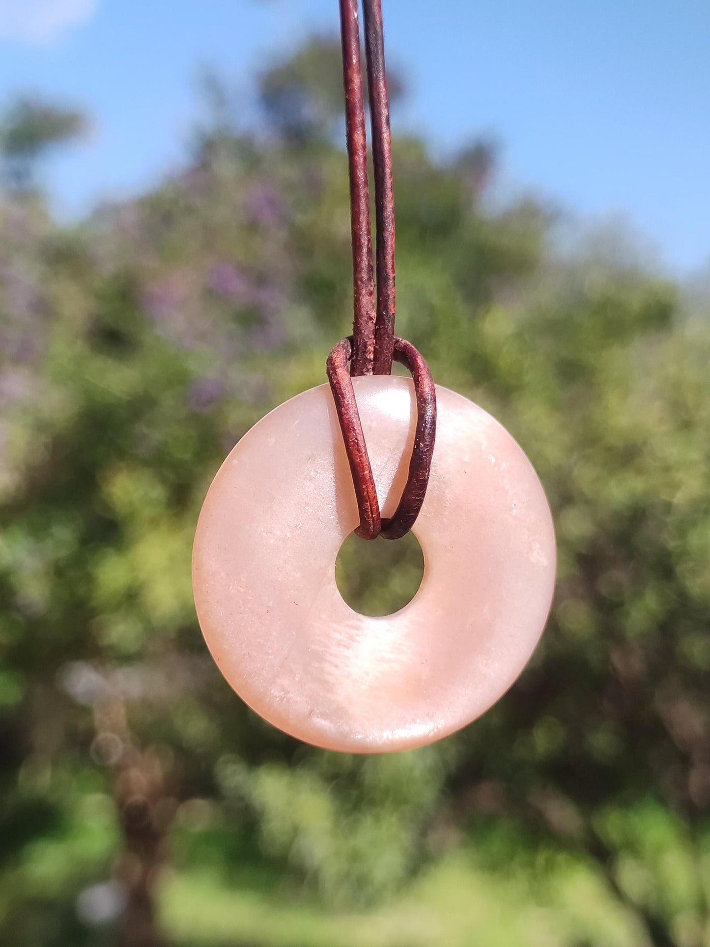 Moonstone A red - Donut gemstone necklace HIPPIE GOA Boho Ethno Nature Donut protective symbol healing stone collector unique man woman he her gift