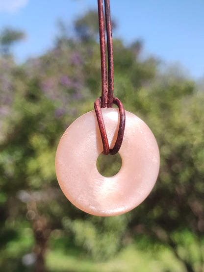 Moonstone A red - Donut gemstone necklace HIPPIE GOA Boho Ethno Nature Donut protective symbol healing stone collector unique man woman he her gift