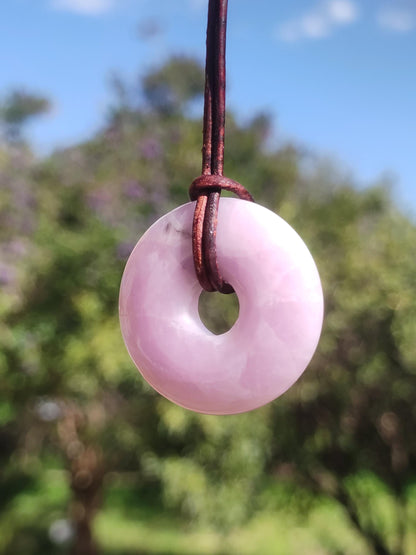 Kunzite A - Donut Gemstone Necklace 30mm Healing Stone Pink Rarity Man Woman Girlfriend Lucky Crystal Pendant Natural Rarity Gift Him Her
