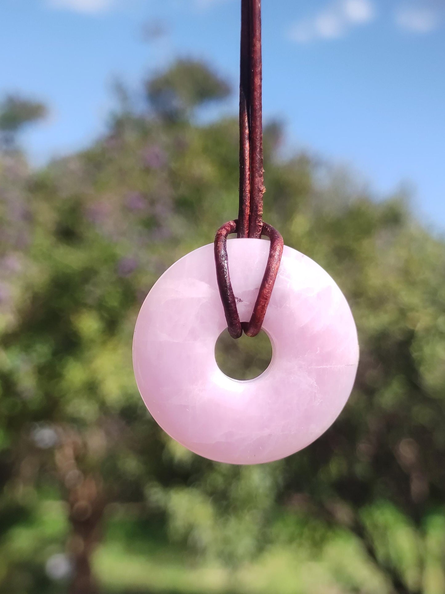 Kunzite A - Donut Gemstone Necklace 30mm Healing Stone Pink Rarity Man Woman Girlfriend Lucky Crystal Pendant Natural Rarity Gift Him Her