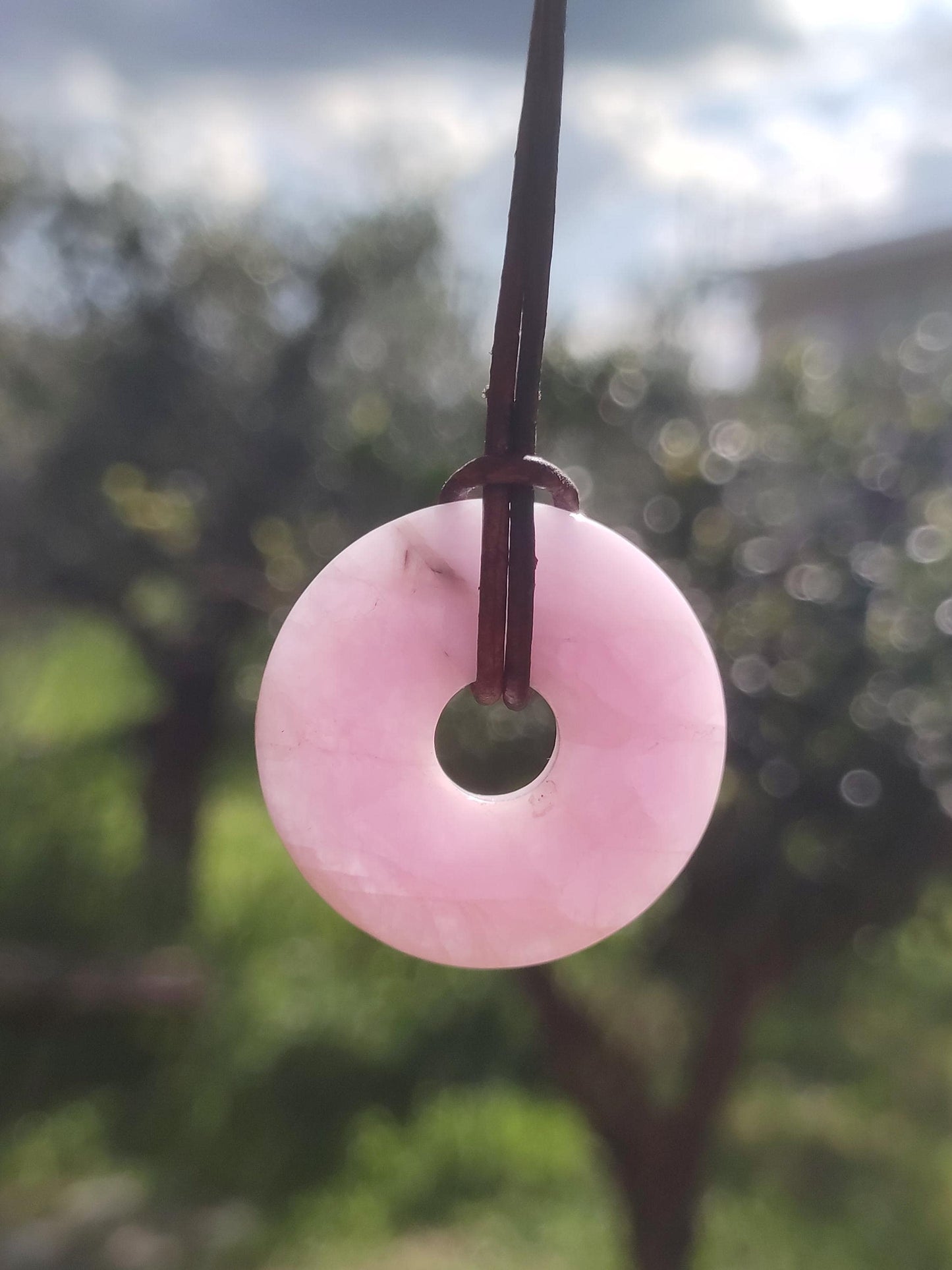 Kunzite A - Donut Gemstone Necklace 30mm Healing Stone Pink Rarity Man Woman Girlfriend Lucky Crystal Pendant Natural Rarity Gift Him Her