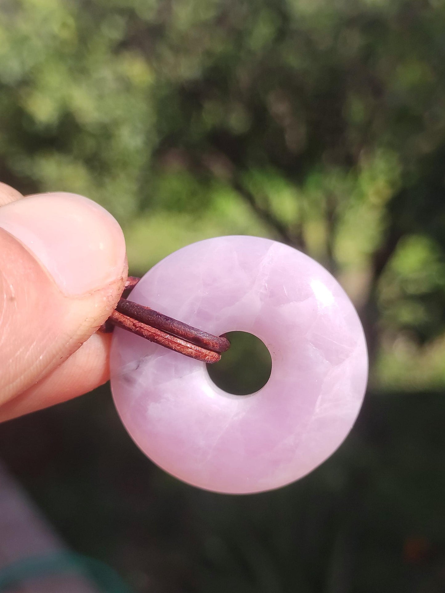 Kunzite A - Donut Gemstone Necklace 30mm Healing Stone Pink Rarity Man Woman Girlfriend Lucky Crystal Pendant Natural Rarity Gift Him Her