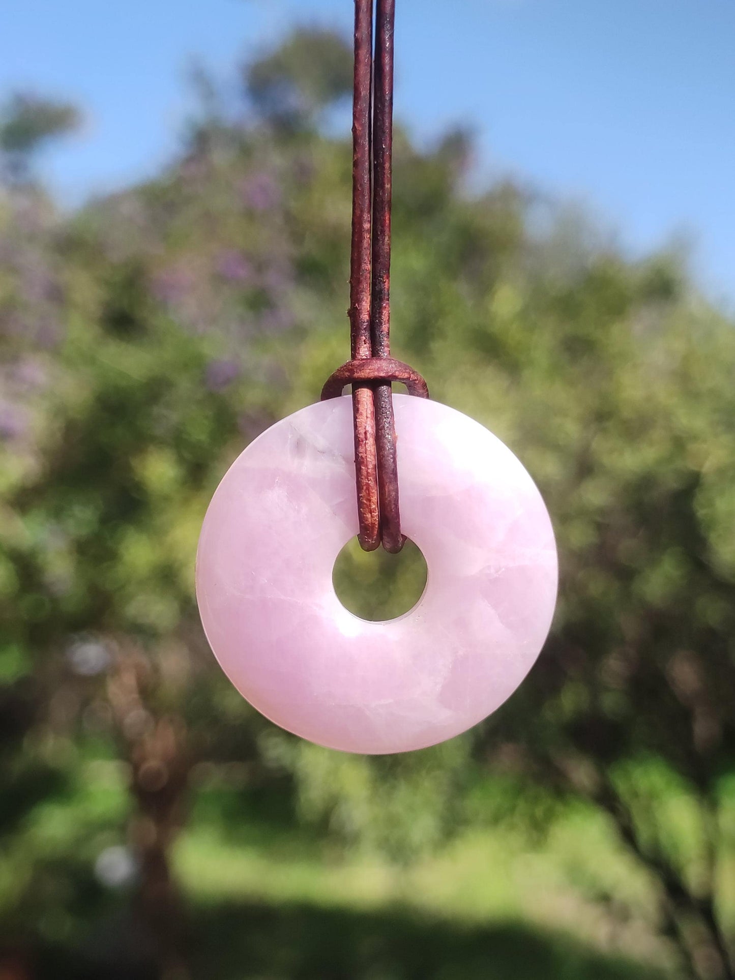 Kunzite A - Donut Gemstone Necklace 30mm Healing Stone Pink Rarity Man Woman Girlfriend Lucky Crystal Pendant Natural Rarity Gift Him Her