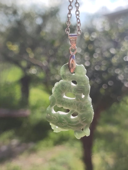 Birmanie Jade Un dragon de qualité *Rarité* Collier de pierres précieuses HIPPIE Boho Ethnique Pierre de guérison naturelle Rareté Bijoux en cristal Pendentif Nature Power Stone