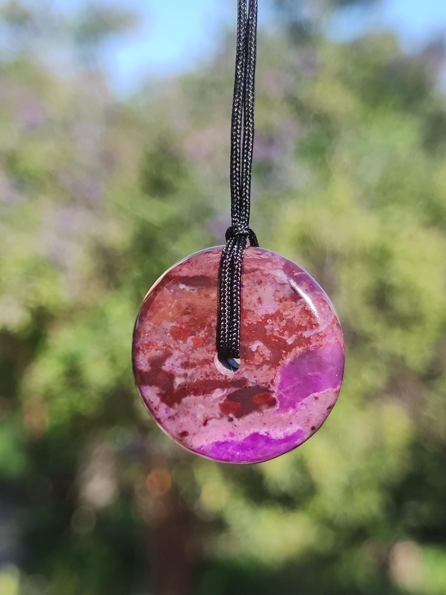 Sugilite protection donut gemstone crystal healing stone rarity rare collector sugilite purple pendant round gift man woman he her friend violet