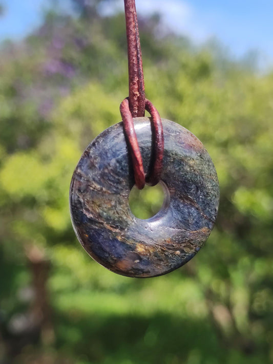 Pietersite blue - gemstone donut necklace rarity rare protection symbol healing stone crystal HIPPIE Boho Tibet ethnic man woman gift him her