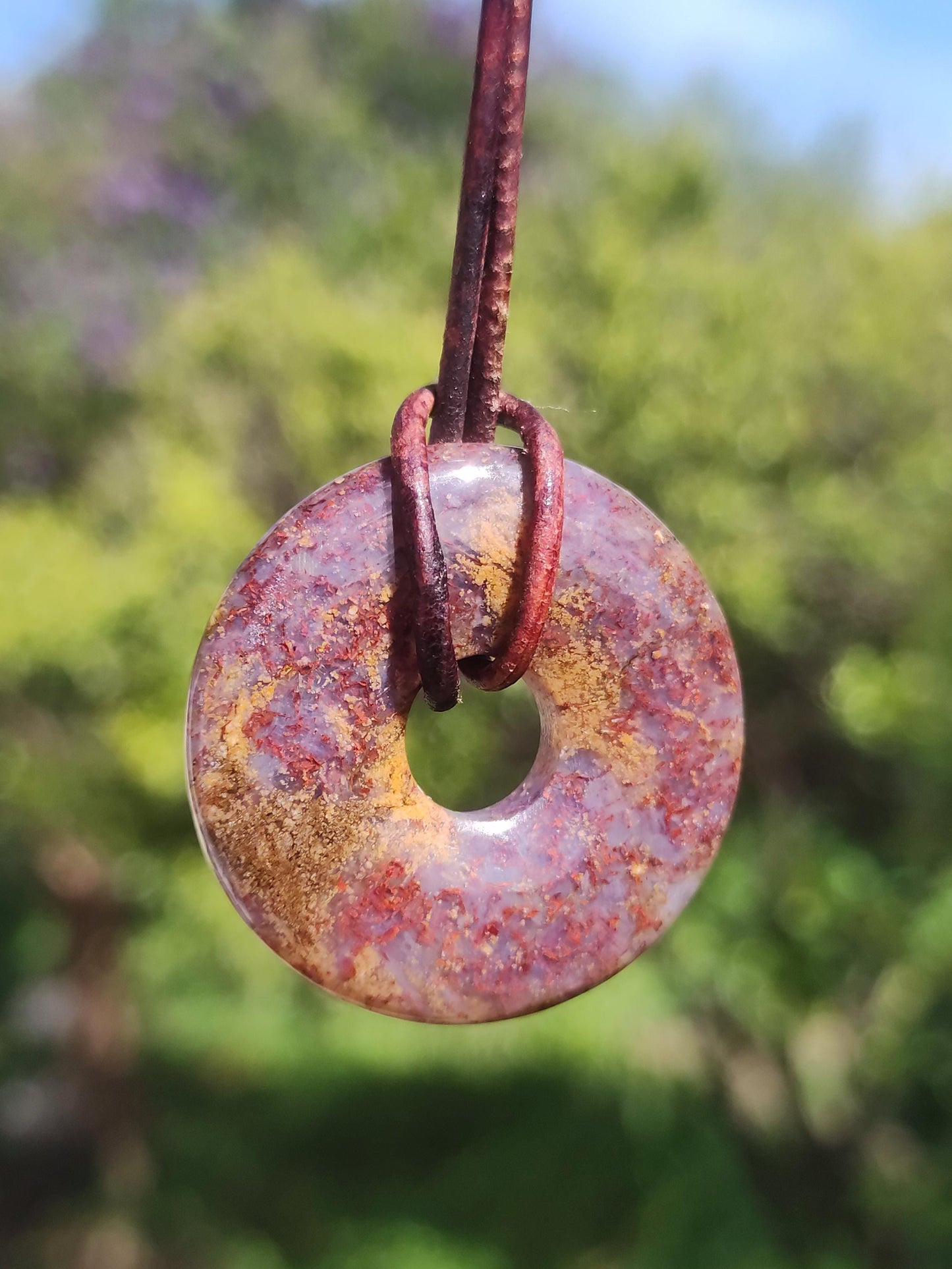 Pietersite rouge & or - Collier Donut en pierre précieuse Rareté rare Protection Pierre de guérison Cristal HIPPIE Boho Tibet Ethno Homme Femme Cadeau Lui Elle
