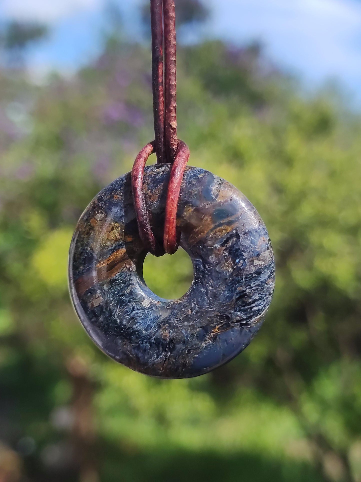 Pietersite bleu - collier de beignet de pierres précieuses rareté rare symbole de protection pierre de guérison cristal HIPPIE Boho Tibet ethnique homme femme lui offrir son