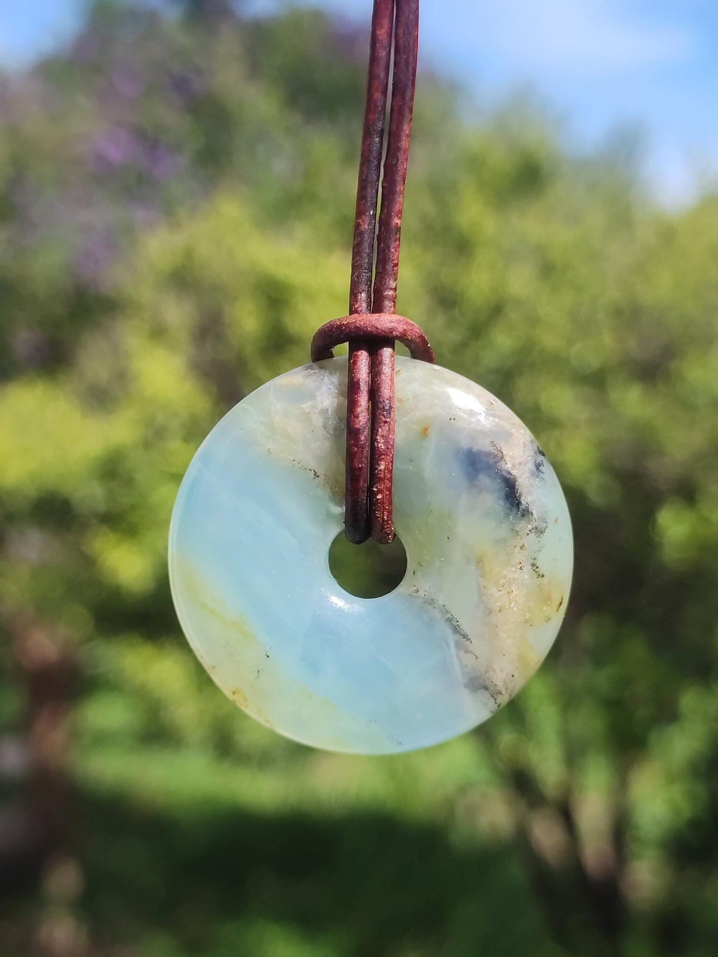 Opale Andine Opale Bleu ~ Collier de pierres précieuses HIPPIE GOA Boho Ethno Nature Donut Protection Symbole Pierre de guérison Chakra Collecteur Minéral Rareté Homme Femme