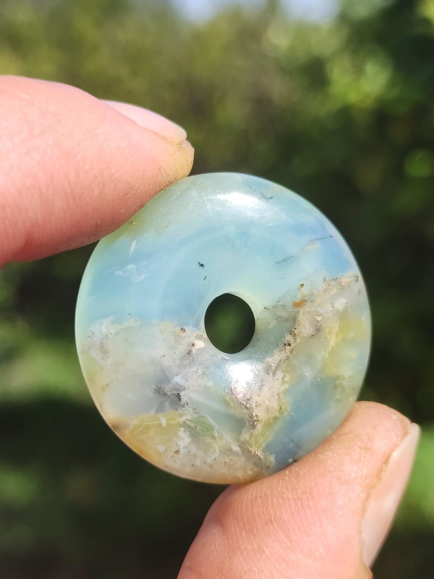 Opale Andine Opale Bleu ~ Collier de pierres précieuses HIPPIE GOA Boho Ethno Nature Donut Protection Symbole Pierre de guérison Chakra Collecteur Minéral Rareté Homme Femme