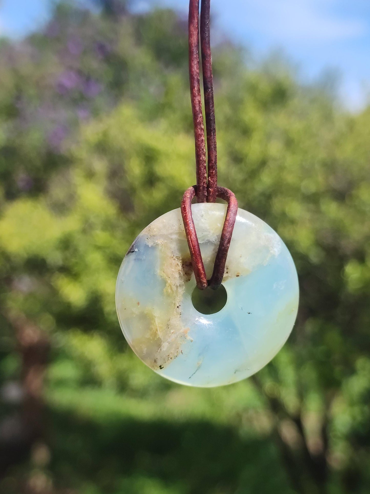 Opale Andine Opale Bleu ~ Collier de pierres précieuses HIPPIE GOA Boho Ethno Nature Donut Protection Symbole Pierre de guérison Chakra Collecteur Minéral Rareté Homme Femme