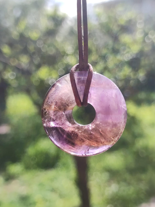 Ametrin (Amethyst & Citrin) ~ Edelstein Donut Kette Lila Heilstein Schutzsymbol Mann Frau Glück HIPPIE GOA Boho Ethno Natur Rarität Geschenk