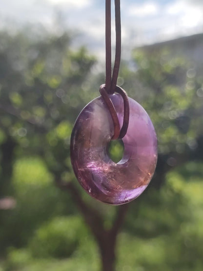 Amétrine (Améthyste et Citrine) ~ Collier de donuts en pierres précieuses Violet Pierre de guérison Symbole de protection Homme Femme Bonheur HIPPIE GOA Boho Ethnique Naturel Rareté Cadeau