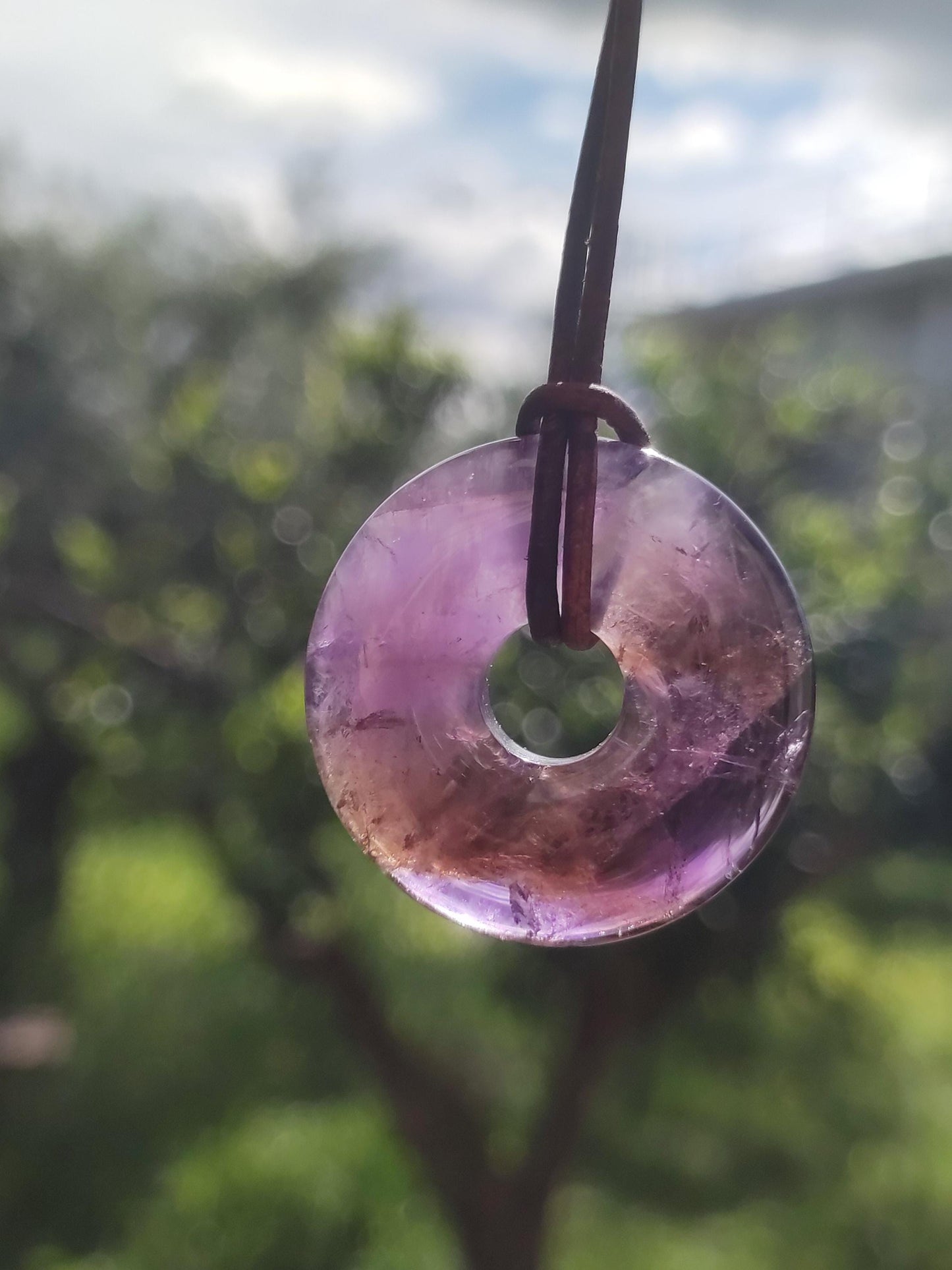 Amétrine (Améthyste et Citrine) ~ Collier de donuts en pierres précieuses Violet Pierre de guérison Symbole de protection Homme Femme Bonheur HIPPIE GOA Boho Ethnique Naturel Rareté Cadeau