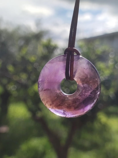 Amétrine (Améthyste et Citrine) ~ Collier de donuts en pierres précieuses Violet Pierre de guérison Symbole de protection Homme Femme Bonheur HIPPIE GOA Boho Ethnique Naturel Rareté Cadeau