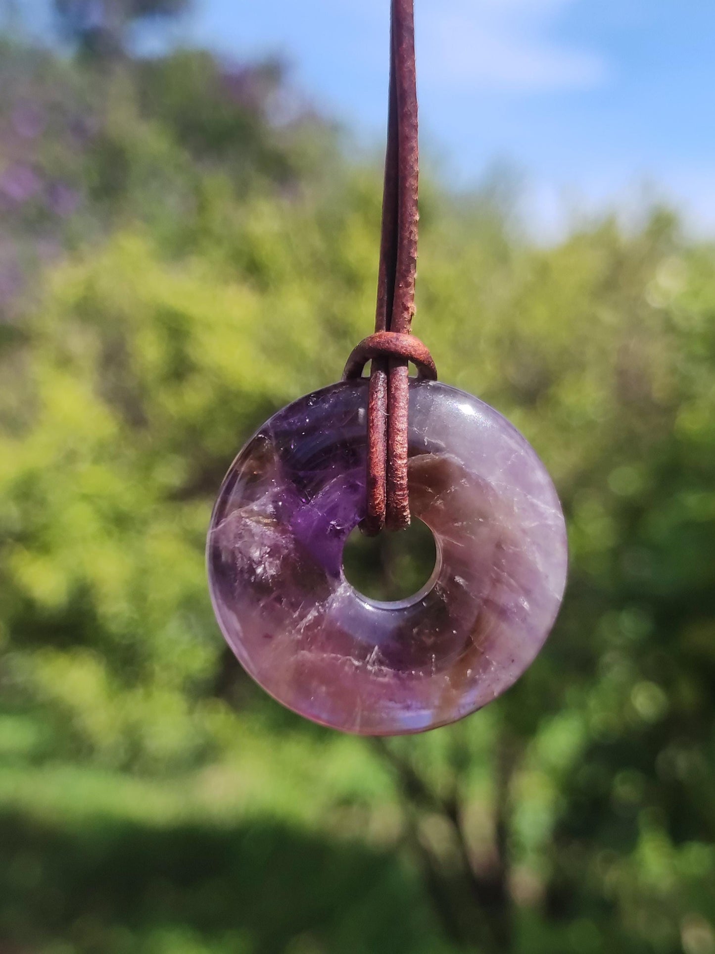 Amétrine (Améthyste et Citrine) ~ Collier de donuts en pierres précieuses Violet Pierre de guérison Symbole de protection Homme Femme Bonheur HIPPIE GOA Boho Ethnique Naturel Rareté Cadeau