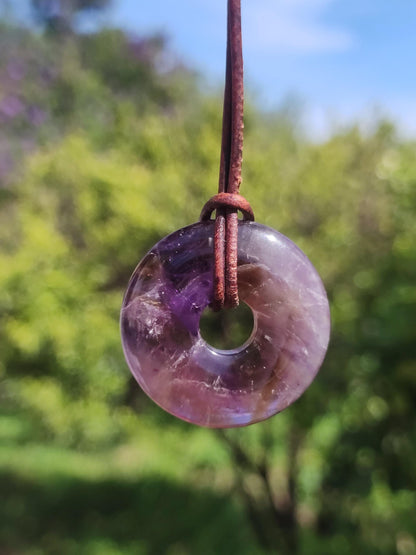 Amétrine (Améthyste et Citrine) ~ Collier de donuts en pierres précieuses Violet Pierre de guérison Symbole de protection Homme Femme Bonheur HIPPIE GOA Boho Ethnique Naturel Rareté Cadeau