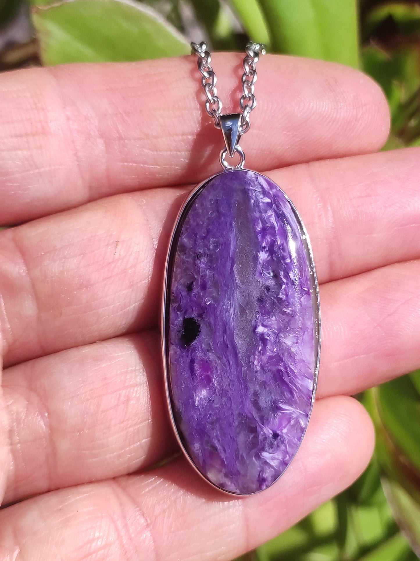Charoïte AAA - Monture en argent 925 Chaîne pierre précieuse violet lilas Nature Pierre de guérison Énergie Rareté Homme Femme Lui Elle Amie Cadeau Qualité supérieure