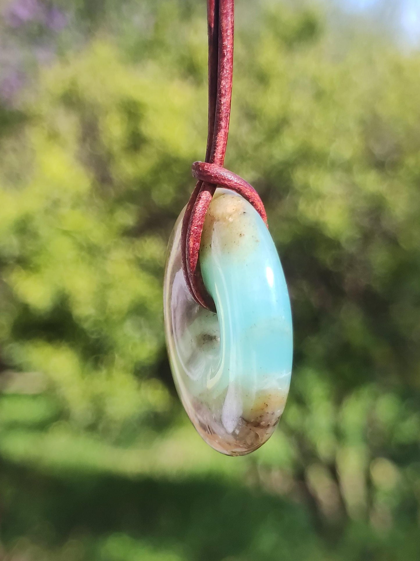 Opale Andine Opale Bleu ~ Collier de pierres précieuses HIPPIE GOA Boho Ethno Nature Donut Protection Symbole Pierre de guérison Chakra Collecteur Minéral Rareté Homme Femme