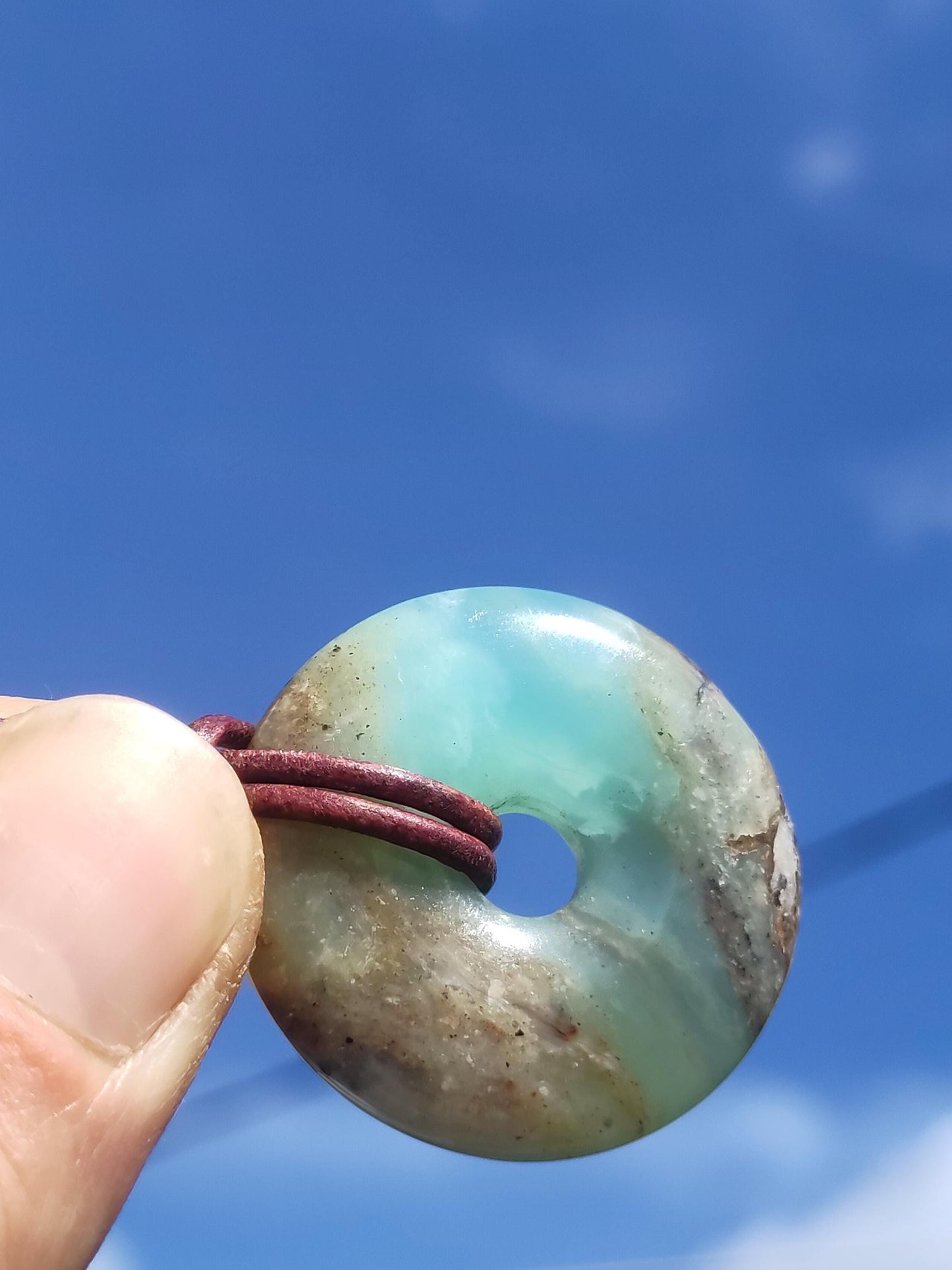 Opale Andine Opale Bleu ~ Collier de pierres précieuses HIPPIE GOA Boho Ethno Nature Donut Protection Symbole Pierre de guérison Chakra Collecteur Minéral Rareté Homme Femme