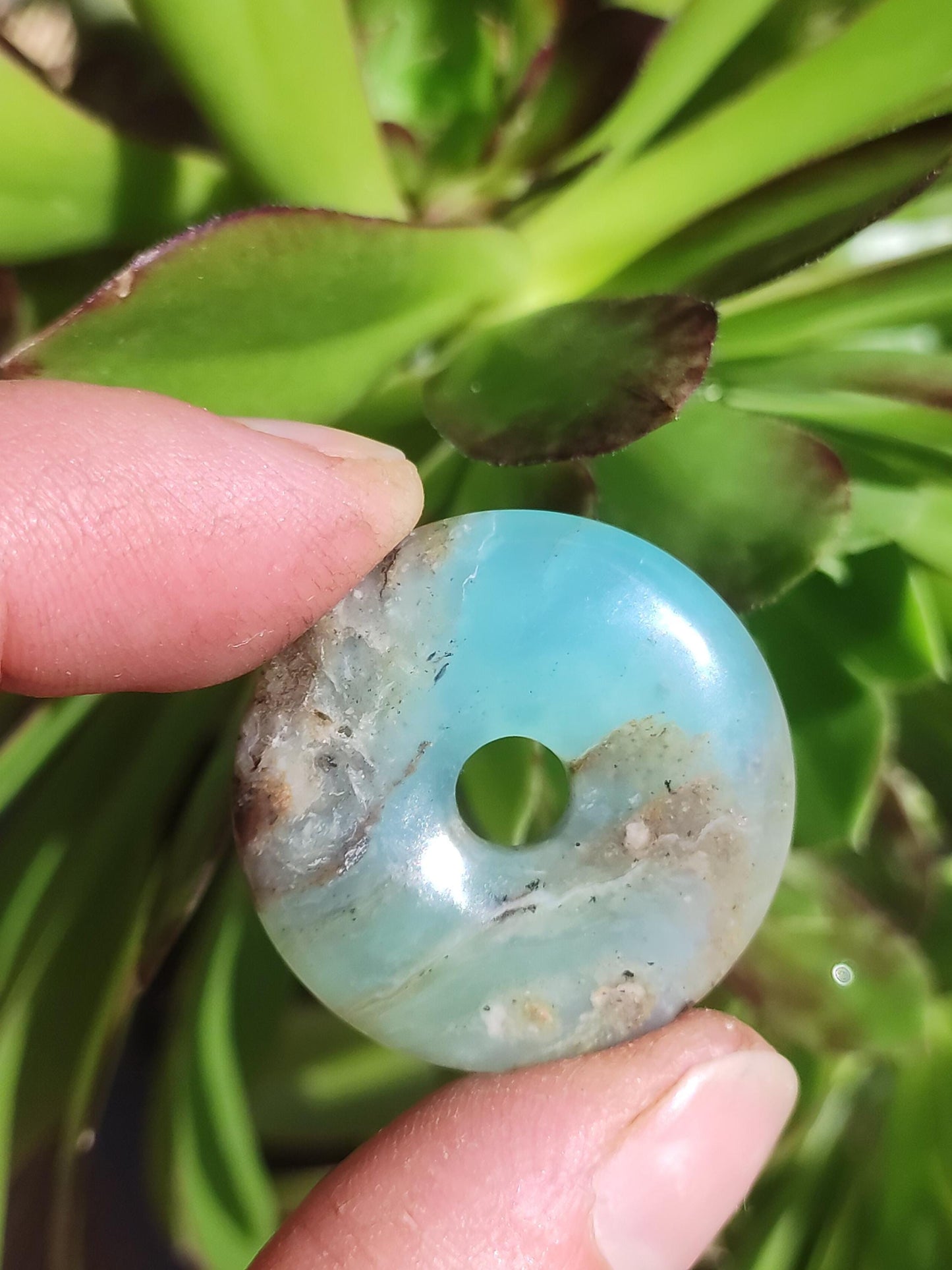 Opale Andine Opale Bleu ~ Collier de pierres précieuses HIPPIE GOA Boho Ethno Nature Donut Protection Symbole Pierre de guérison Chakra Collecteur Minéral Rareté Homme Femme