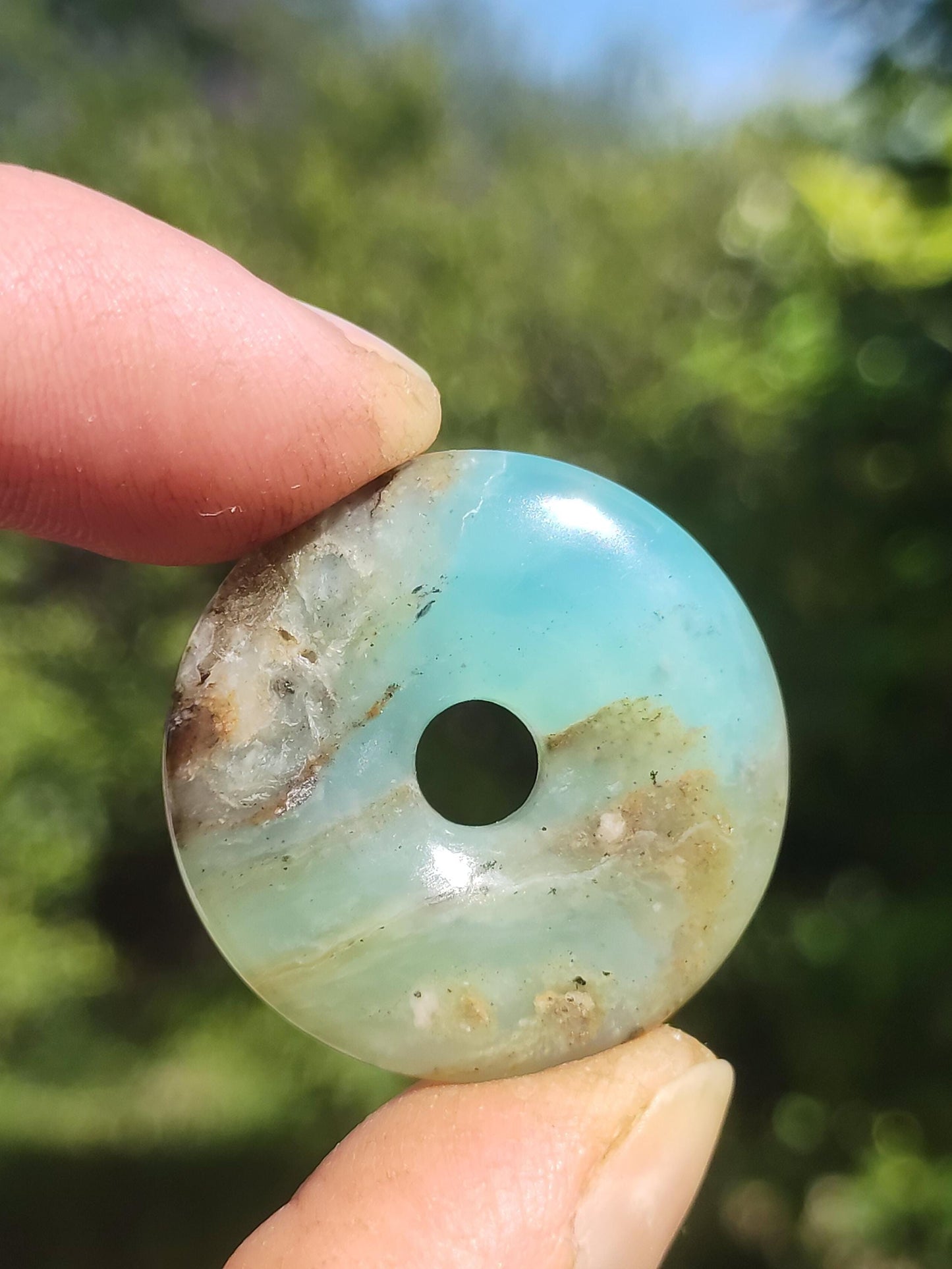 Opale Andine Opale Bleu ~ Collier de pierres précieuses HIPPIE GOA Boho Ethno Nature Donut Protection Symbole Pierre de guérison Chakra Collecteur Minéral Rareté Homme Femme