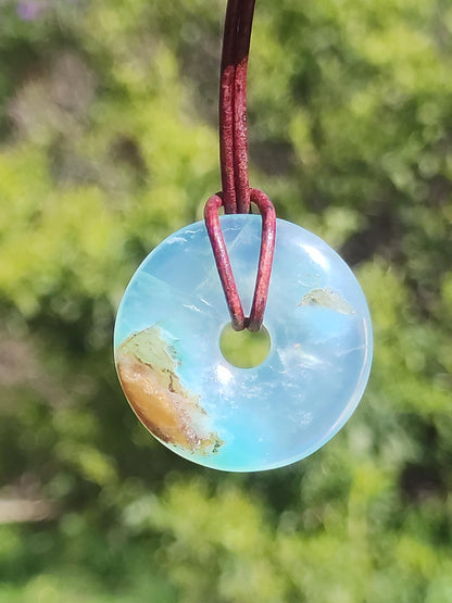 Opale Andine Opale Bleu ~ Collier de pierres précieuses HIPPIE GOA Boho Ethno Nature Donut Protection Symbole Pierre de guérison Chakra Collecteur Minéral Rareté Homme Femme