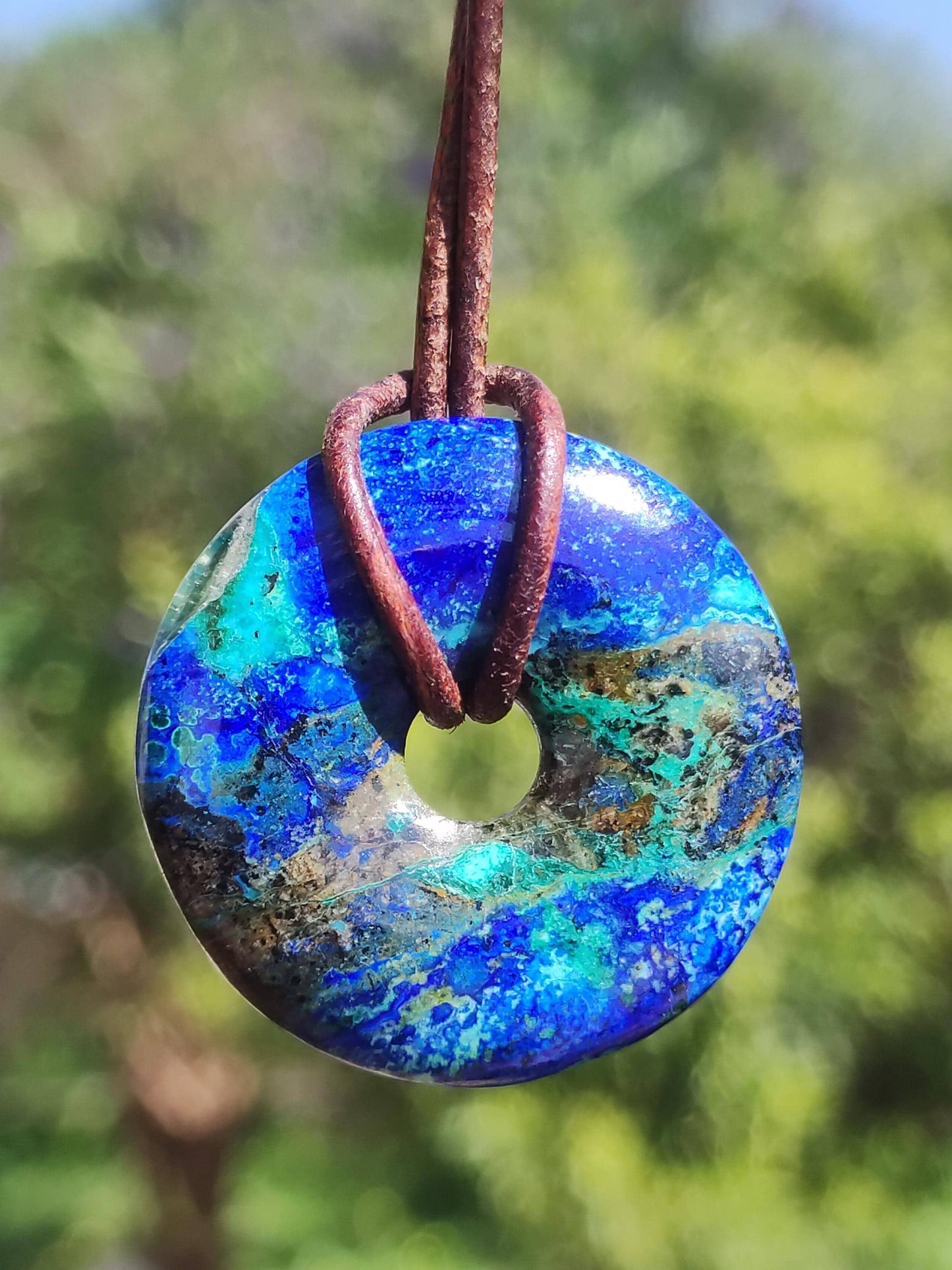 Azurite - malachite - chrysocolle bleu vert ~ collier pierres précieuses HIPPIE GOA Boho Tibet Ethno Nature Donut symbole protecteur pierre de guérison collectionneur homme femme