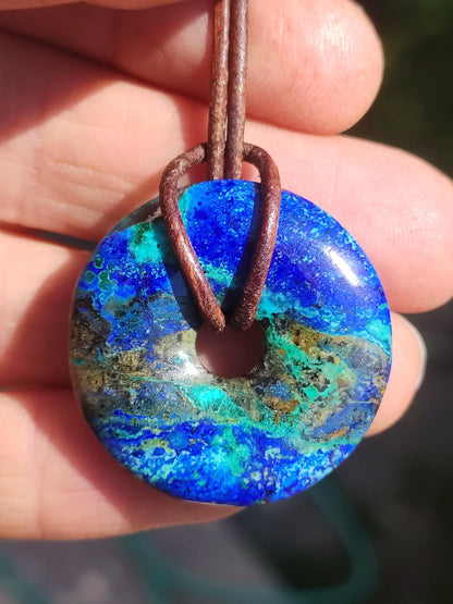 Azurite - malachite - chrysocolle bleu vert ~ collier pierres précieuses HIPPIE GOA Boho Tibet Ethno Nature Donut symbole protecteur pierre de guérison collectionneur homme femme