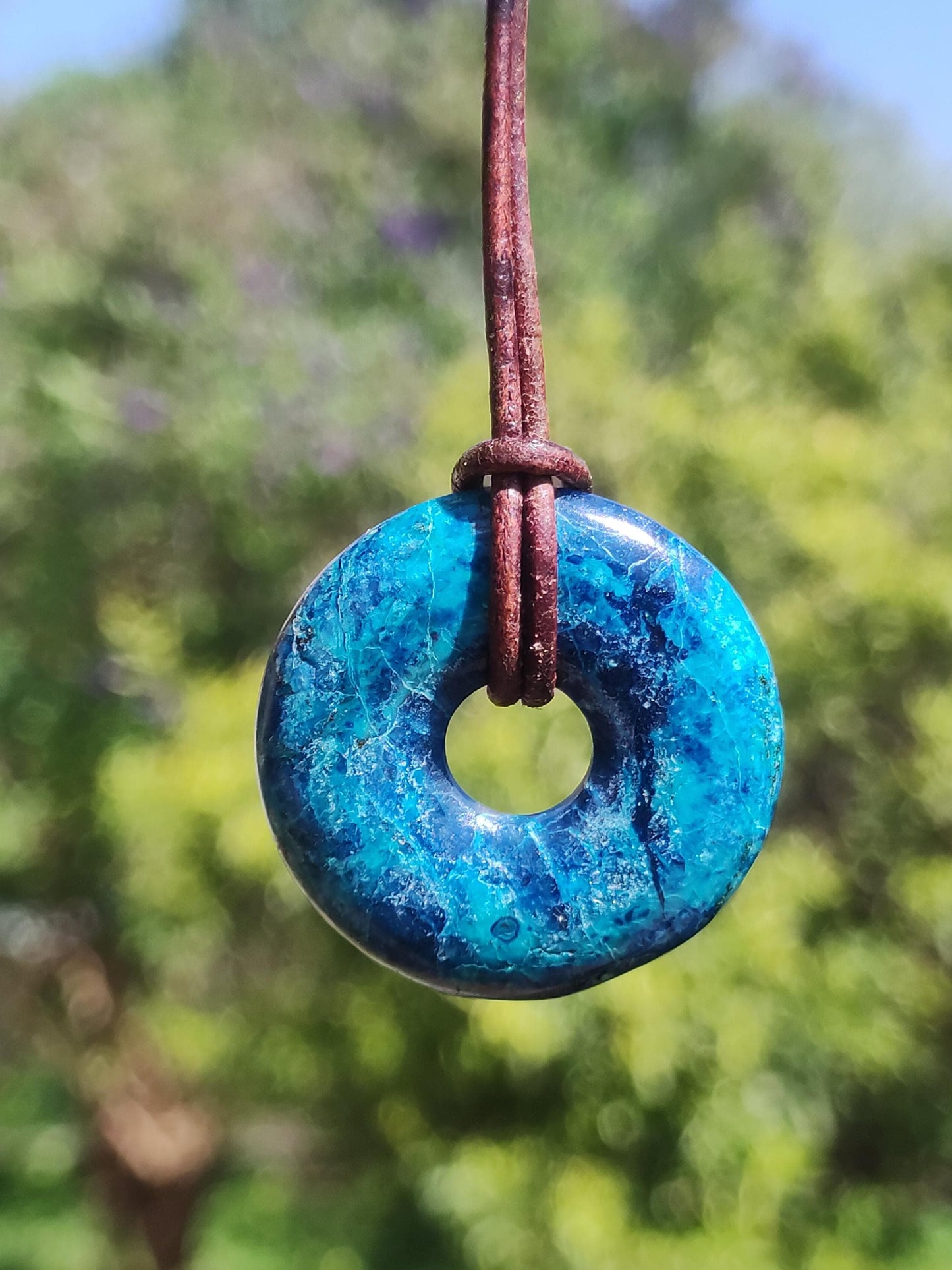 Shattuckite - Chrysocoll Donut 30mm Gemstone Necklace Healing Stone Protection Symbol Man Woman Happiness HIPPIE GOA Boho Tibet Ethnic Natural Rarity Gift