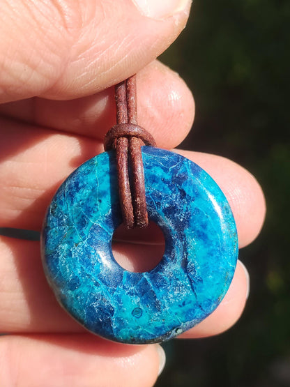 Shattuckite - Chrysocoll Donut 30mm Gemstone Necklace Healing Stone Protection Symbol Man Woman Happiness HIPPIE GOA Boho Tibet Ethnic Natural Rarity Gift