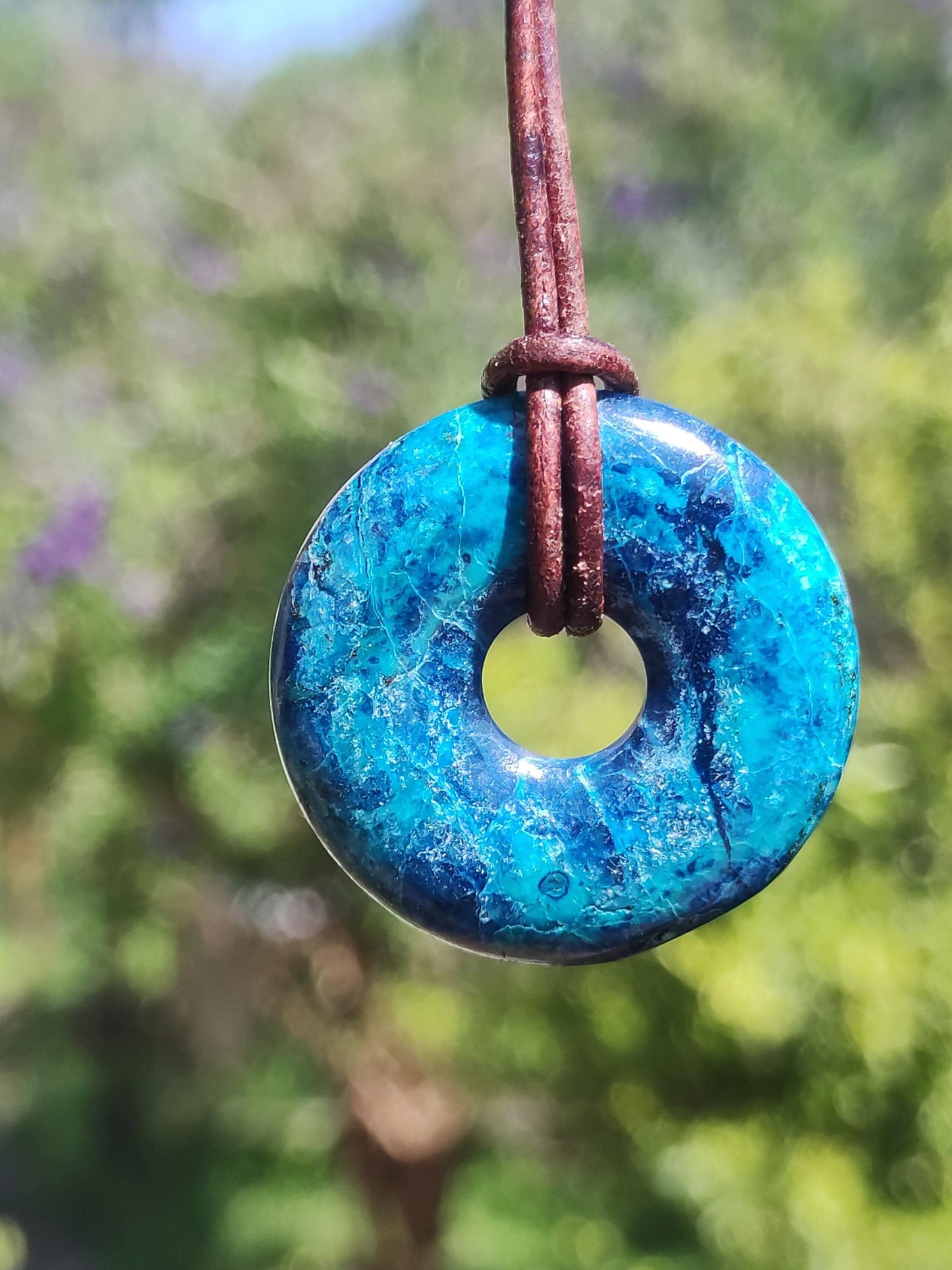 Shattuckite - Chrysocoll Donut 30mm Gemstone Necklace Healing Stone Protection Symbol Man Woman Happiness HIPPIE GOA Boho Tibet Ethnic Natural Rarity Gift