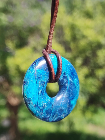 Shattuckite - Chrysocoll Donut 30mm Gemstone Necklace Healing Stone Protection Symbol Man Woman Happiness HIPPIE GOA Boho Tibet Ethnic Natural Rarity Gift