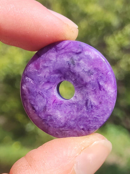 Charoite AAA Donut protecteur - Collier de donuts en pierres précieuses Rareté Symbole de protection rare Pierre de guérison Cristal HIPPIE Boho Ethnique Homme Femme Cadeau Lui Elle