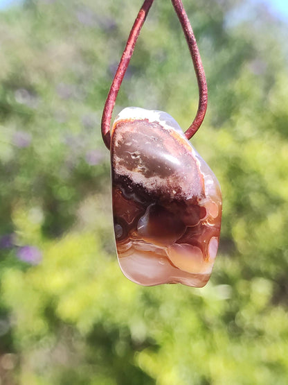 Agate de feu Mexique ~ Collier de pierres précieuses HIPPIE GOA Boho Ethnique Pierre de guérison naturelle Cristaux de rareté Bijoux Pendentif Marron Pierre naturelle Cadeau