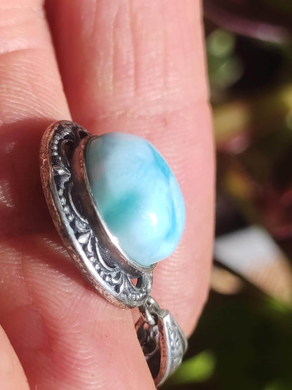 Larimar Collier Pierre précieuse vintage Argent 925 Femme Bijoux précieux antique vintage Pierre de guérison Rareté Mer Ciel bleu Cadeau femme amie