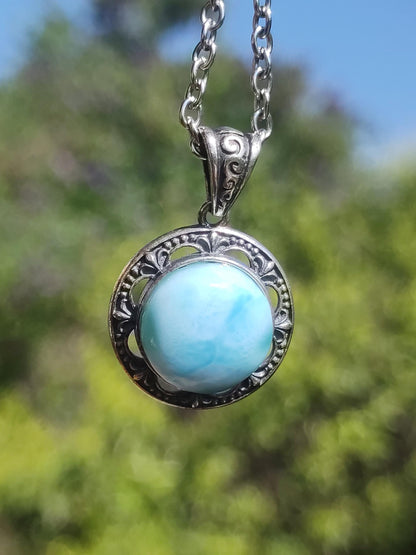 Larimar Collier Pierre précieuse vintage Argent 925 Femme Bijoux précieux antique vintage Pierre de guérison Rareté Mer Ciel bleu Cadeau femme amie