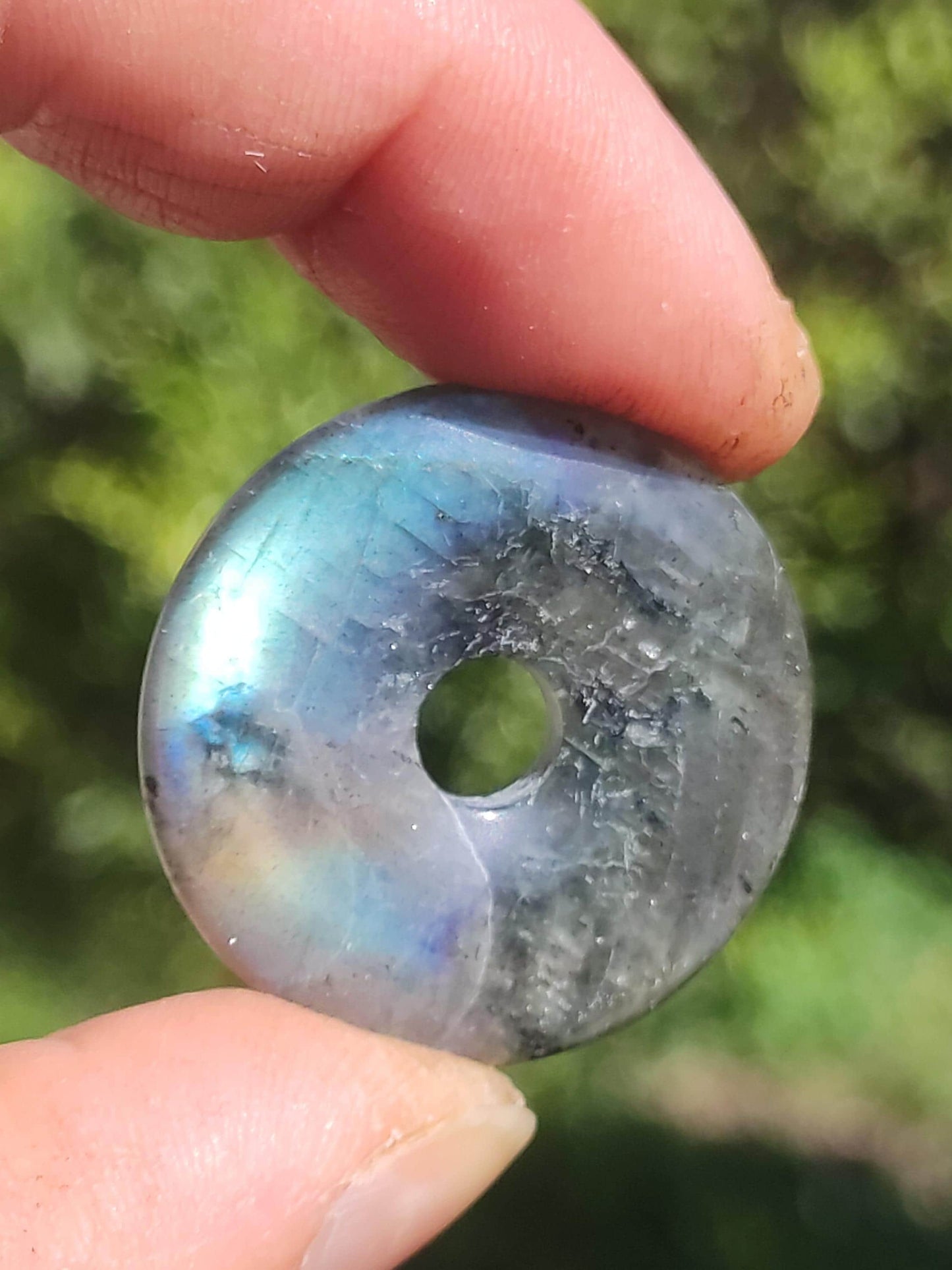 Labradorite ~ Donut 30mm ~ Collier de pierres précieuses Bleu Chatoyant Rareté Naturelle Protection Symbole Pierre de Guérison Cristal HIPPIE GOA Boho Tibet Ethno