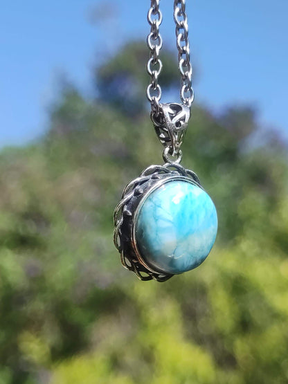 Collier vintage en larimar, argent 925, bijou femme, élégant, ancien, vintage, pierre de guérison, rareté, bleu mer et ciel, cadeau pour femme, amie