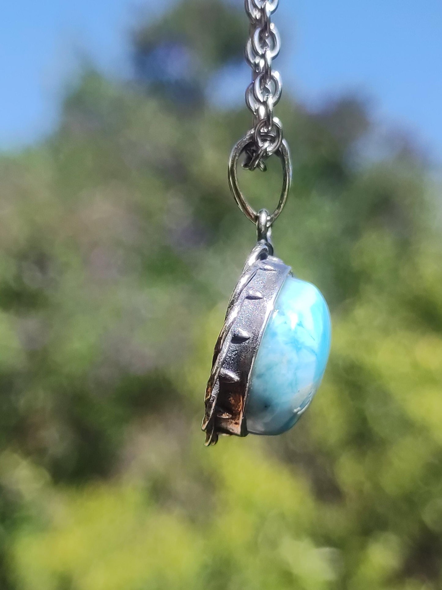 Collier vintage en larimar, argent 925, bijou femme, élégant, ancien, vintage, pierre de guérison, rareté, bleu mer et ciel, cadeau pour femme, amie