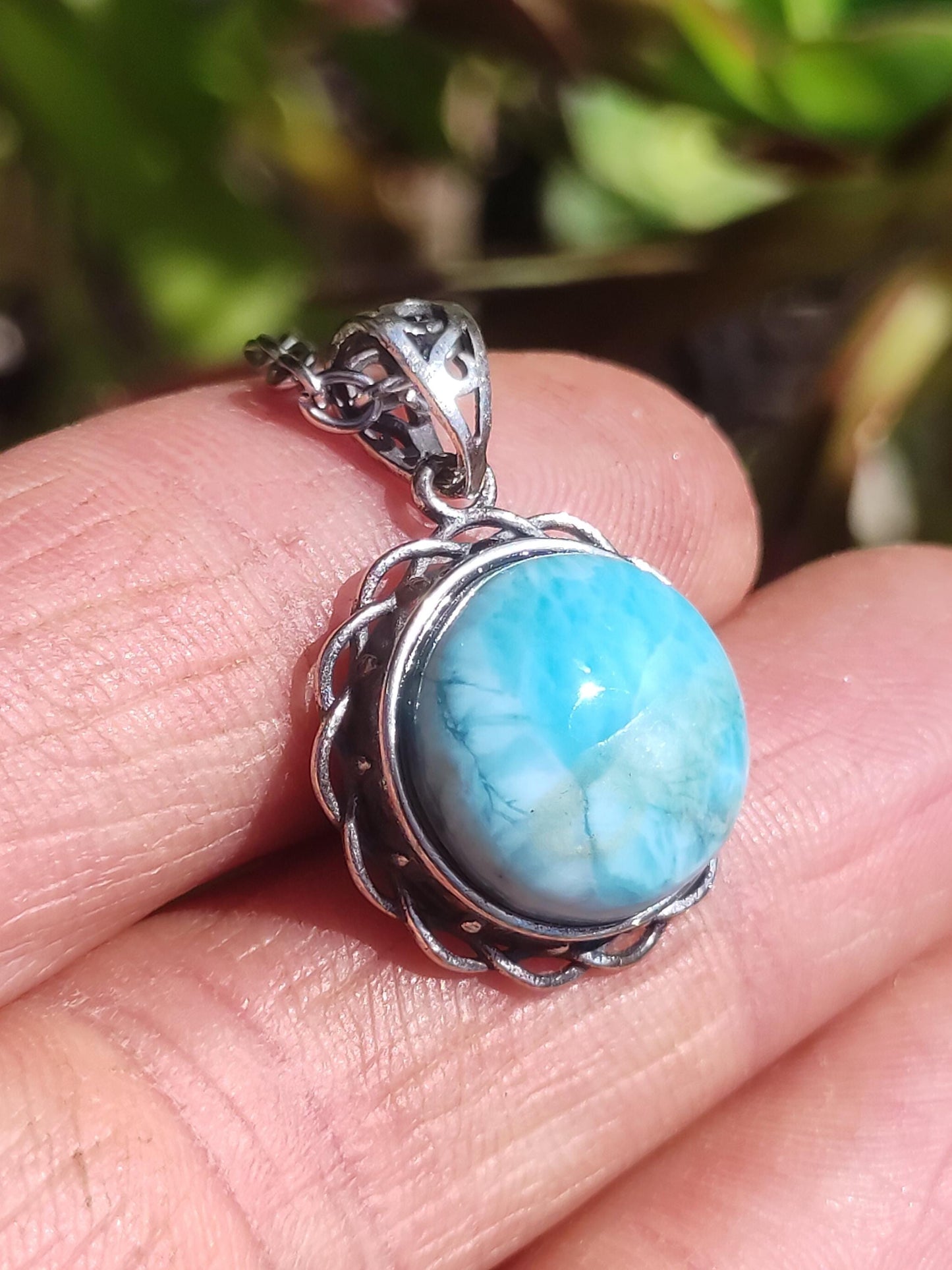 Collier vintage en larimar, argent 925, bijou femme, élégant, ancien, vintage, pierre de guérison, rareté, bleu mer et ciel, cadeau pour femme, amie
