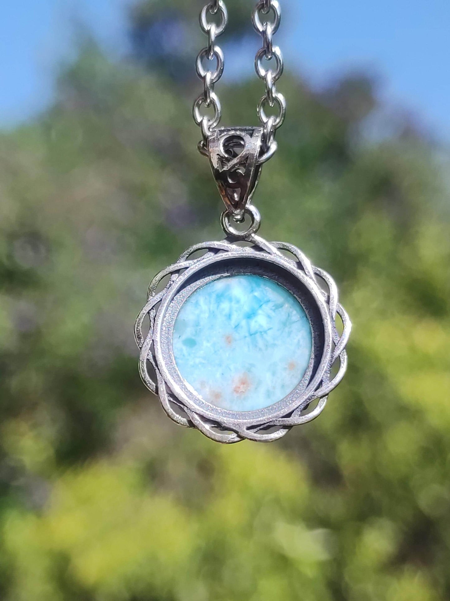 Collier vintage en larimar, argent 925, bijou femme, élégant, ancien, vintage, pierre de guérison, rareté, bleu mer et ciel, cadeau pour femme, amie