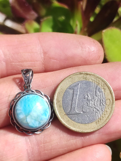 Collier vintage en larimar, argent 925, bijou femme, élégant, ancien, vintage, pierre de guérison, rareté, bleu mer et ciel, cadeau pour femme, amie