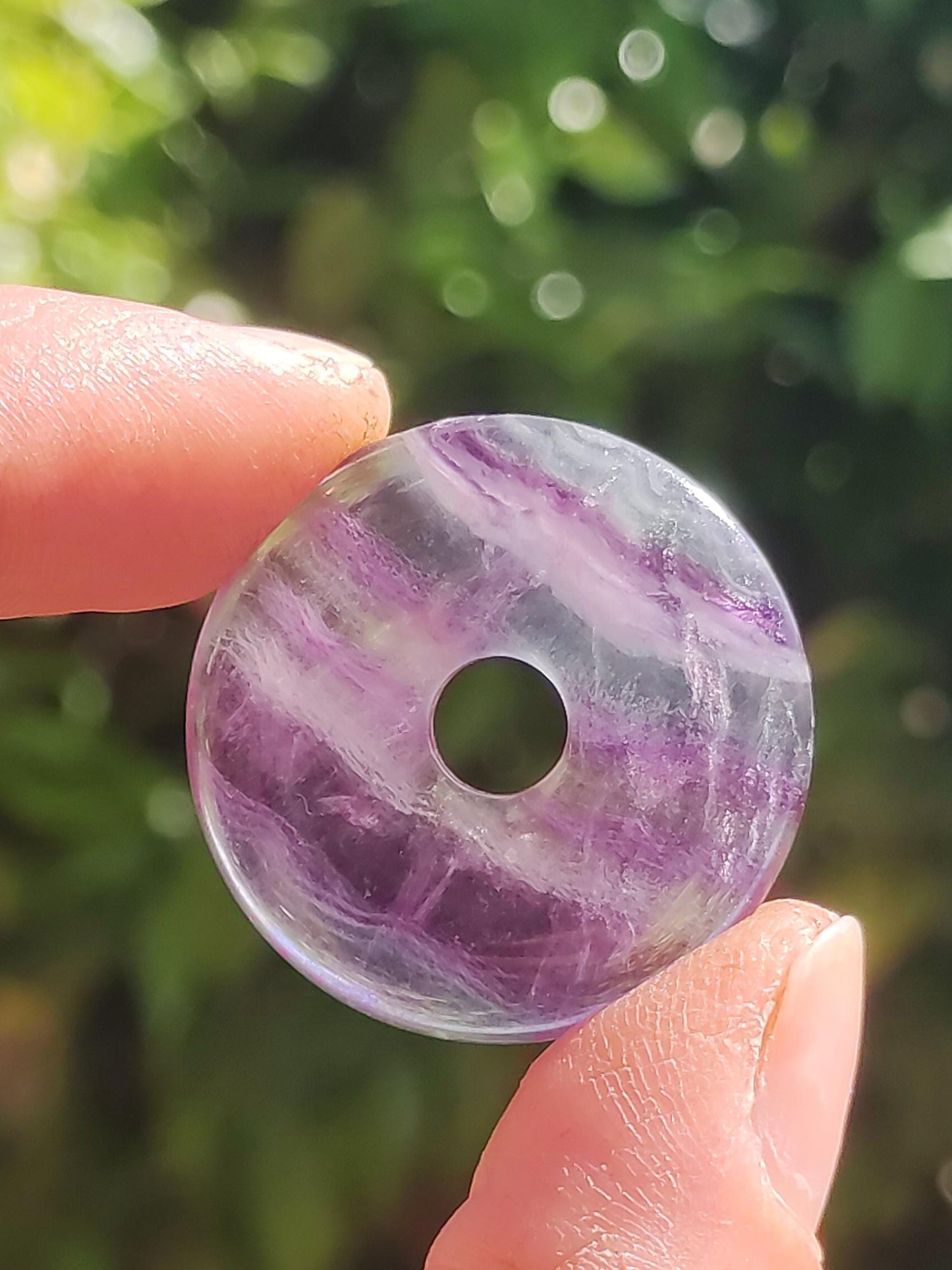 Rainbow Fluorite 30mm Donut - Gemstone Necklace for Women, Men, and Children - Hippie, Goa, Boho, Ethnic, Nature, Protection Symbol Pendant, Healing Stone, Energy Gift