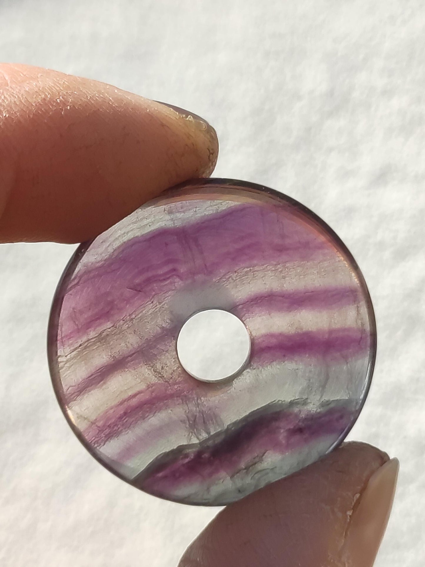 Rainbow Fluorite 30mm Donut - Gemstone Necklace for Women, Men, and Children - Hippie, Goa, Boho, Ethnic, Nature, Protection Symbol Pendant, Healing Stone, Energy Gift