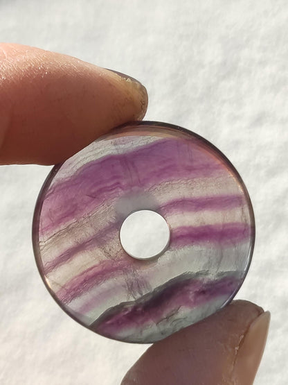 Rainbow Fluorite 30mm Donut - Gemstone Necklace for Women, Men, and Children - Hippie, Goa, Boho, Ethnic, Nature, Protection Symbol Pendant, Healing Stone, Energy Gift