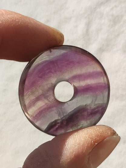 Rainbow Fluorite 30mm Donut - Gemstone Necklace for Women, Men, and Children - Hippie, Goa, Boho, Ethnic, Nature, Protection Symbol Pendant, Healing Stone, Energy Gift