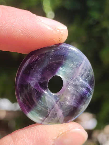 Rainbow Fluorite 30mm Donut - Gemstone Necklace for Women, Men, and Children - Hippie, Goa, Boho, Ethnic, Nature, Protection Symbol Pendant, Healing Stone, Energy Gift
