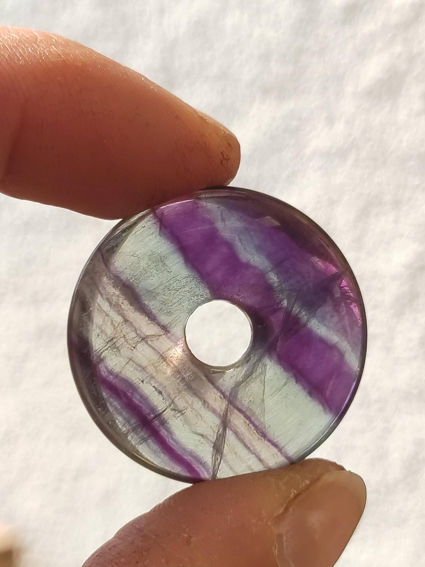 Rainbow Fluorite 30mm Donut - Gemstone Necklace for Women, Men, and Children - Hippie, Goa, Boho, Ethnic, Nature, Protection Symbol Pendant, Healing Stone, Energy Gift