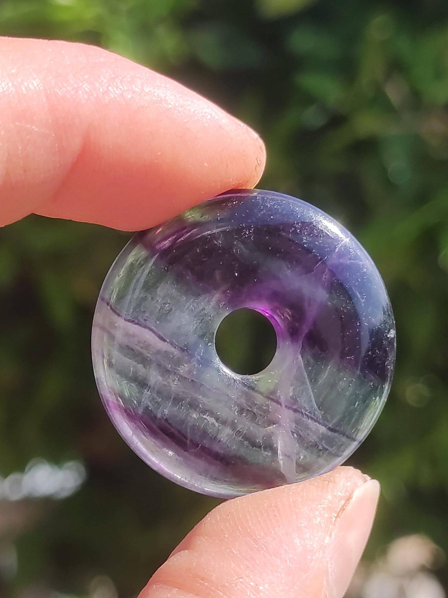 Rainbow Fluorite 30mm Donut - Gemstone Necklace for Women, Men, and Children - Hippie, Goa, Boho, Ethnic, Nature, Protection Symbol Pendant, Healing Stone, Energy Gift